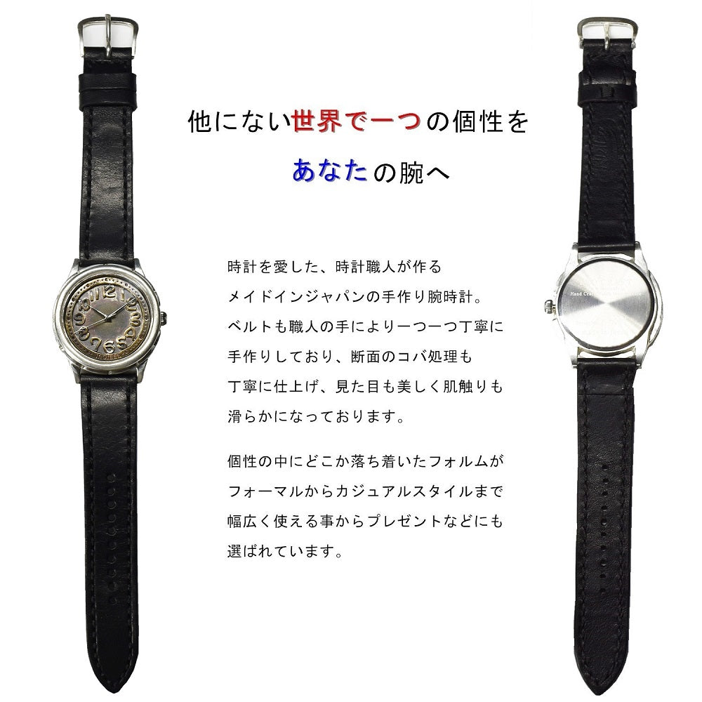 【魅せる時計】日本製 アンティーク 腕時計 シルバー Ｓ９２５ ハンドメイド 手作り セイコー SEIKO メンズ 本革 アラビア数字 レザー 牛革 個性的 フォーマル プレゼント 魅せる腕時計 インディ INDIEee