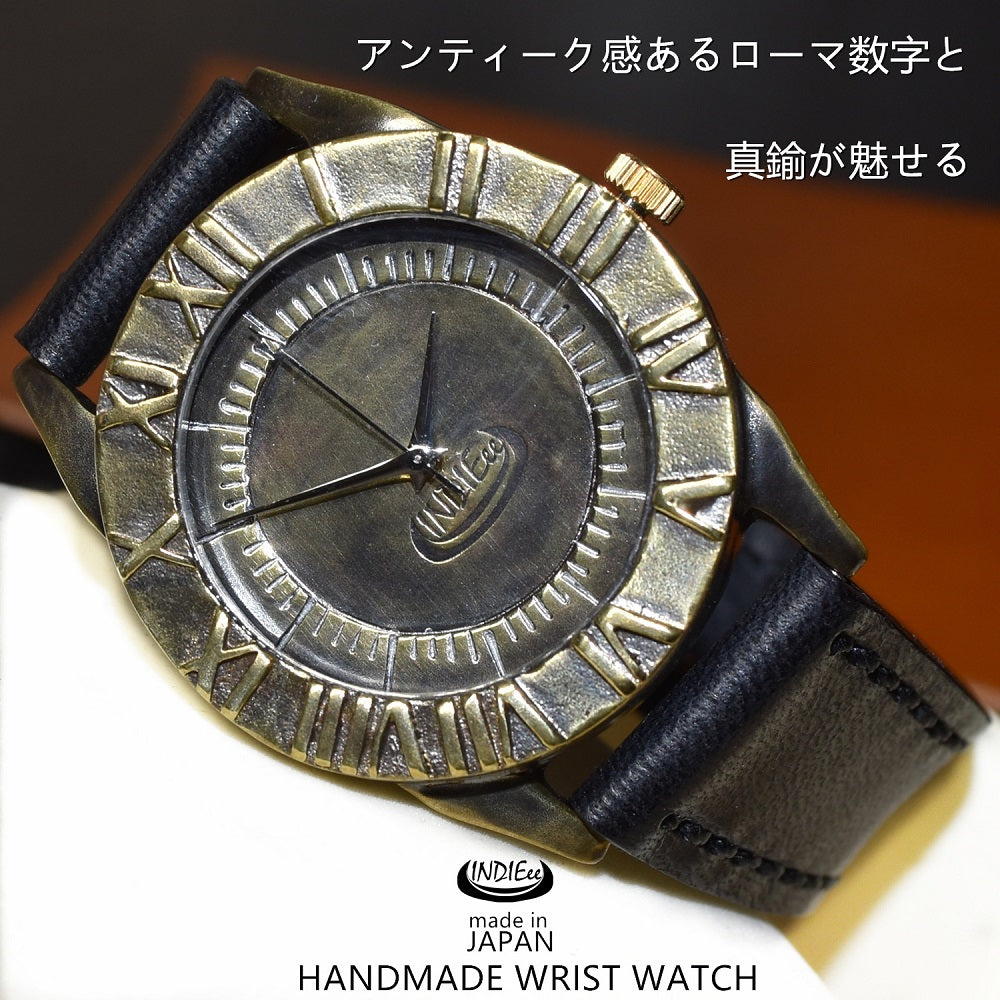 【魅せる時計】日本製 アンティーク 腕時計 真鍮 ハンドメイド 手作り セイコー SEIKO メンズ 本革 ローマ数字 レザー 牛革 個性的 フォーマル プレゼント 魅せる腕時計 インディ INDIEee