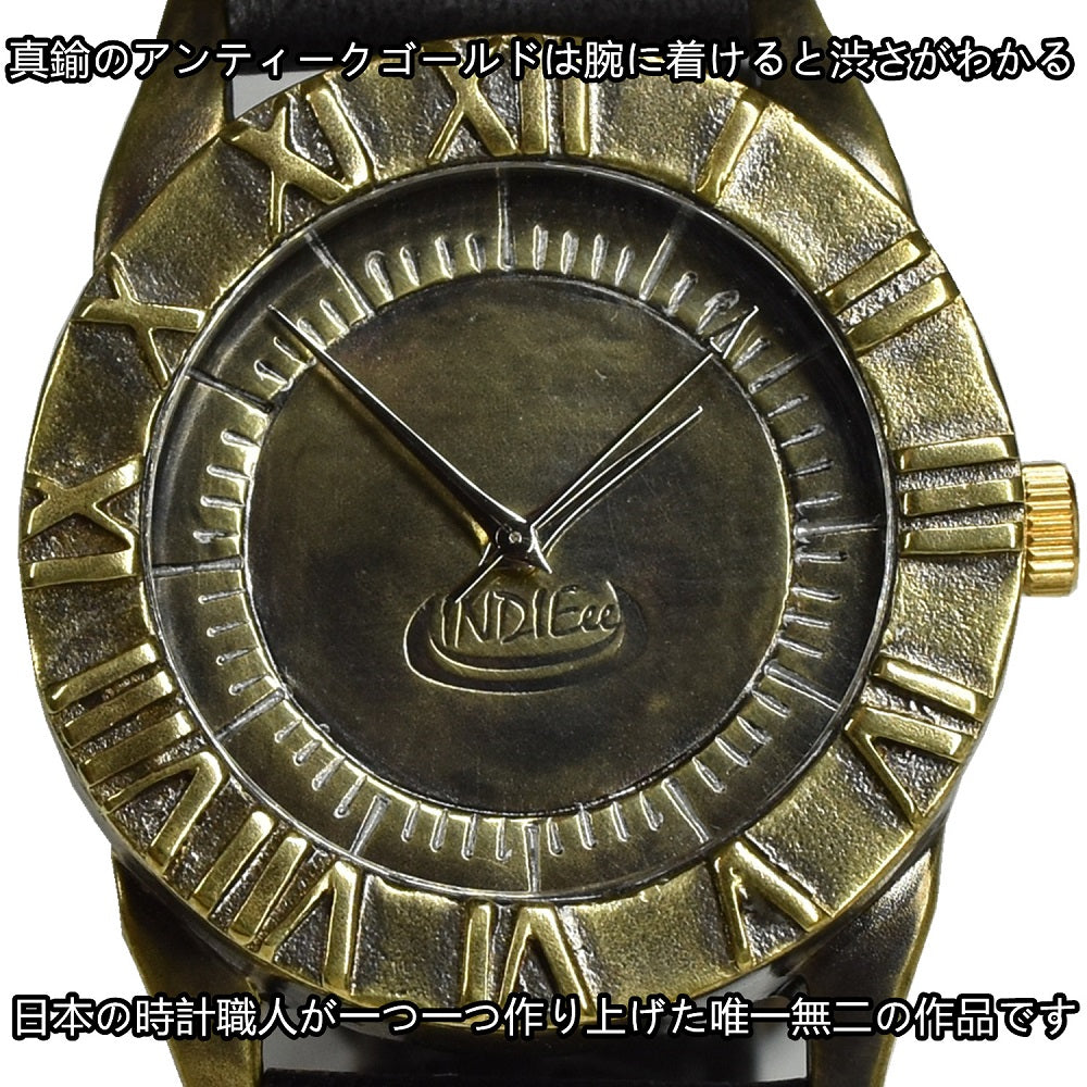 【魅せる時計】日本製 アンティーク 腕時計 真鍮 ハンドメイド 手作り セイコー SEIKO メンズ 本革 ローマ数字 レザー 牛革 個性的  フォーマル プレゼント 魅せる腕時計 インディ INDIEee